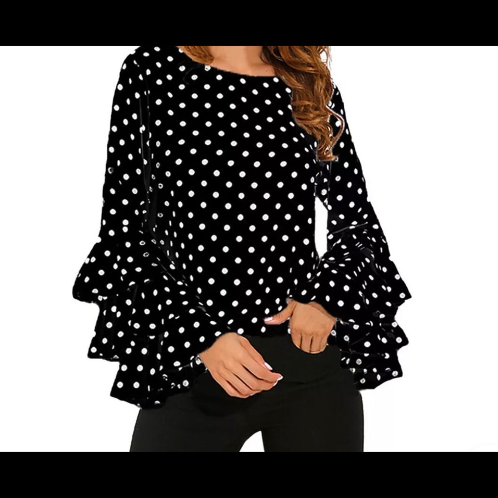 Women’s Long Bell Flare Sleeve Loose Polka Dot